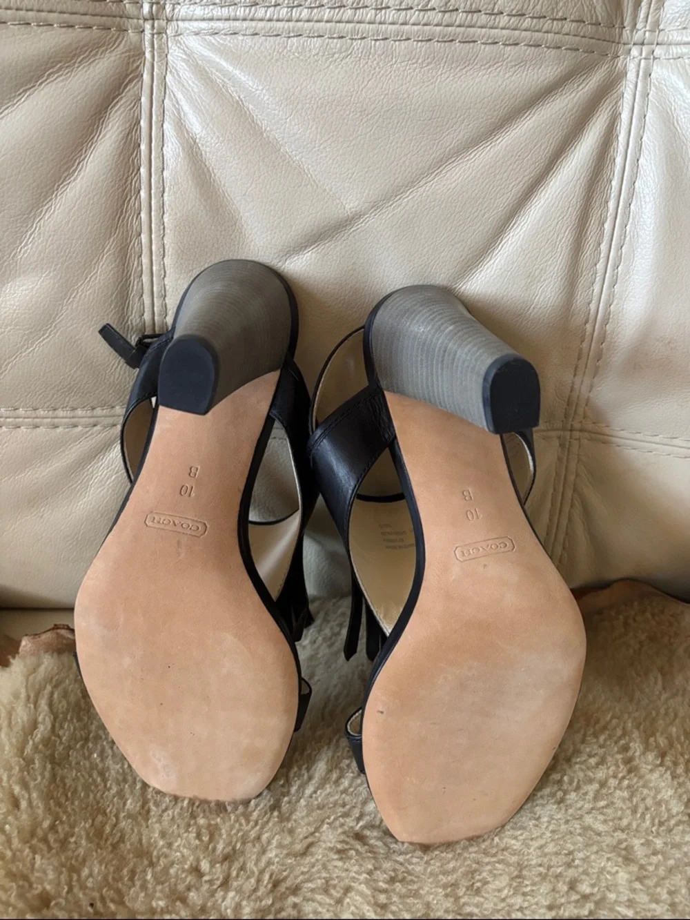 Coach Black Leather Tassel Slingback Sandals with Ankle Strap - Picture 7 of 11